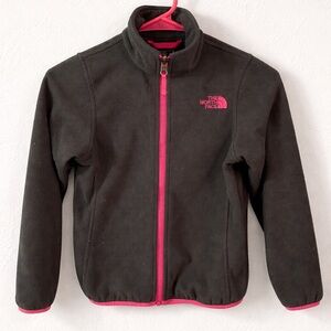 The North Face Kids Grey Fleece Jacket with Pink Trim